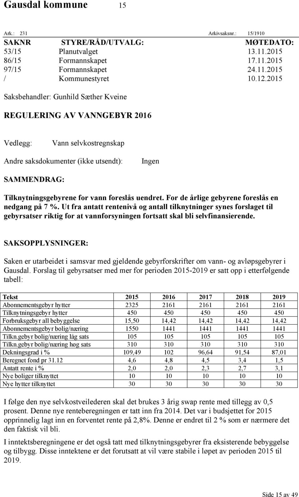 uendret. For de årlige gebyrene foreslås en nedgang på 7 %.