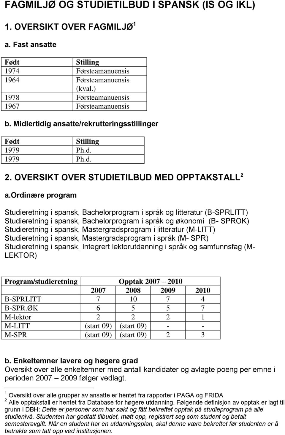 ordinære program Studieretning i spansk, Bachelorprogram i språk og litteratur (B-SPRLITT) Studieretning i spansk, Bachelorprogram i språk og økonomi (B- SPROK) Studieretning i spansk,