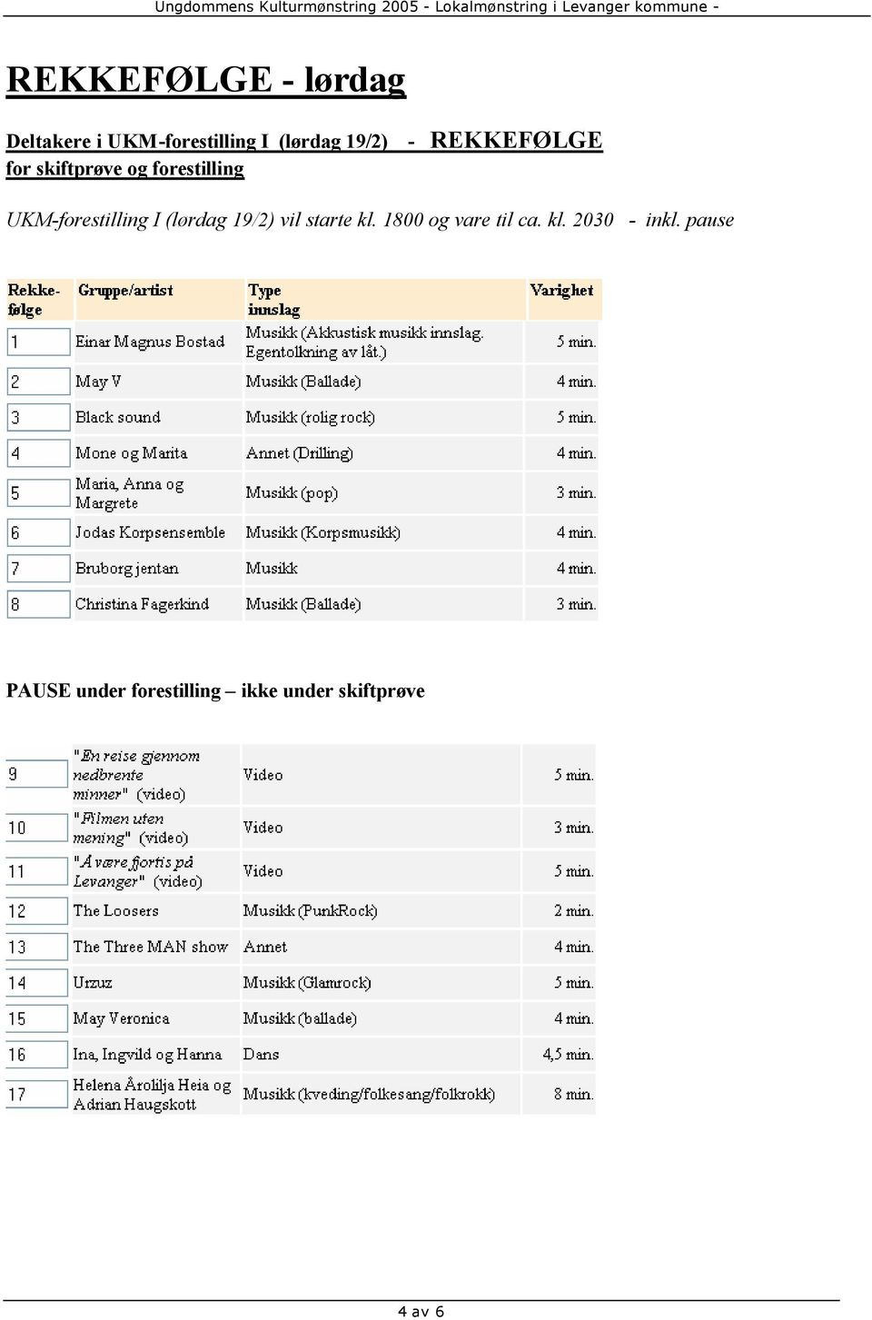 UKM-forestilling I (lørdag 19/2) vil starte kl.