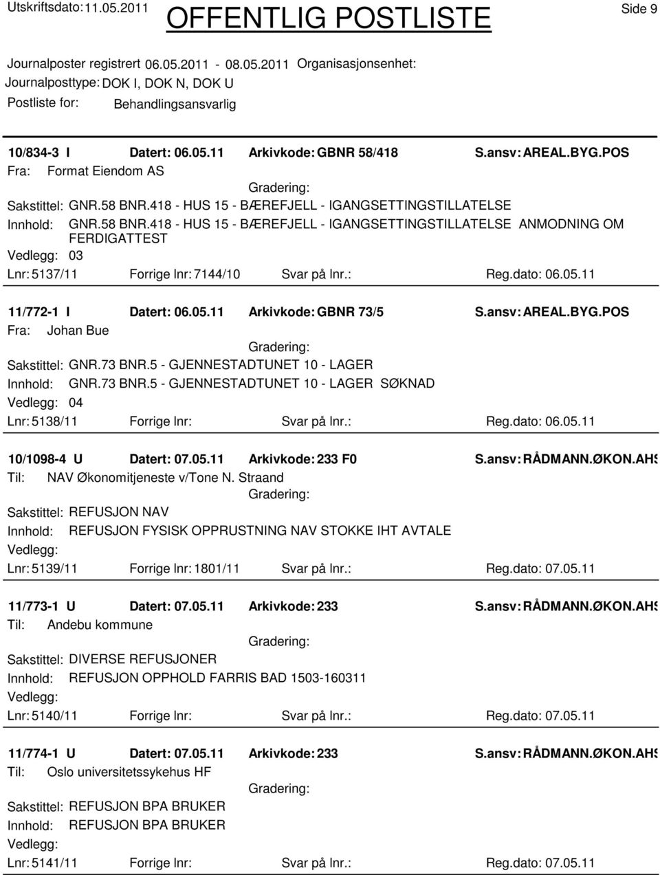 : Reg.dato: 06.05.11 11/772-1 I Datert: 06.05.11 Arkivkode:GBNR 73/5 Fra: Johan Bue Sakstittel: GNR.73 BNR.5 - GJENNESTADTUNET 10 - LAGER Innhold: GNR.73 BNR.5 - GJENNESTADTUNET 10 - LAGER SØKNAD 04 Lnr: 5138/11 Forrige lnr: Svar på lnr.