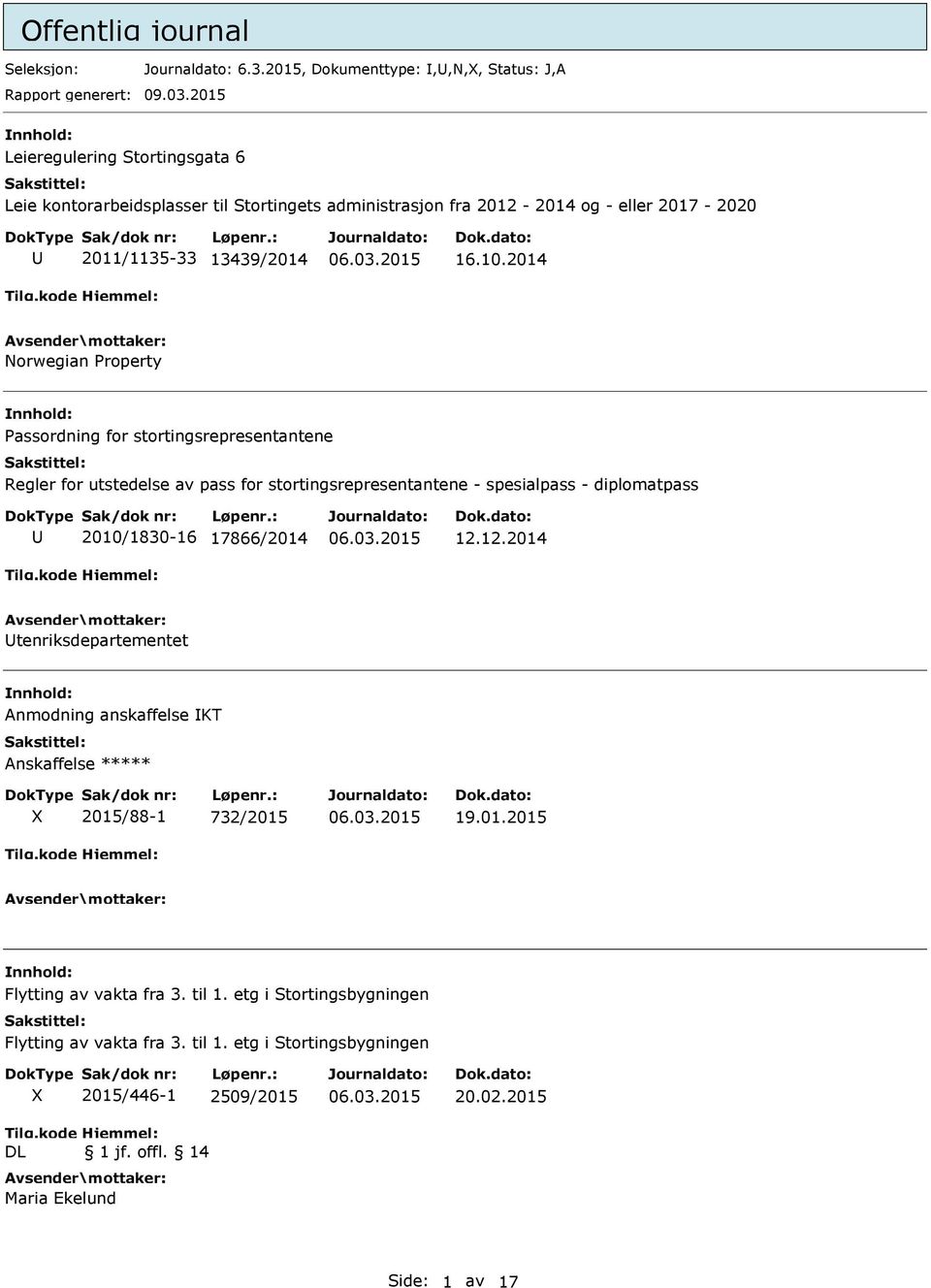 2014 Norwegian Property Passordning for stortingsrepresentantene Regler for utstedelse av pass for stortingsrepresentantene - spesialpass - diplomatpass 2010/1830-16 17866/2014 12.