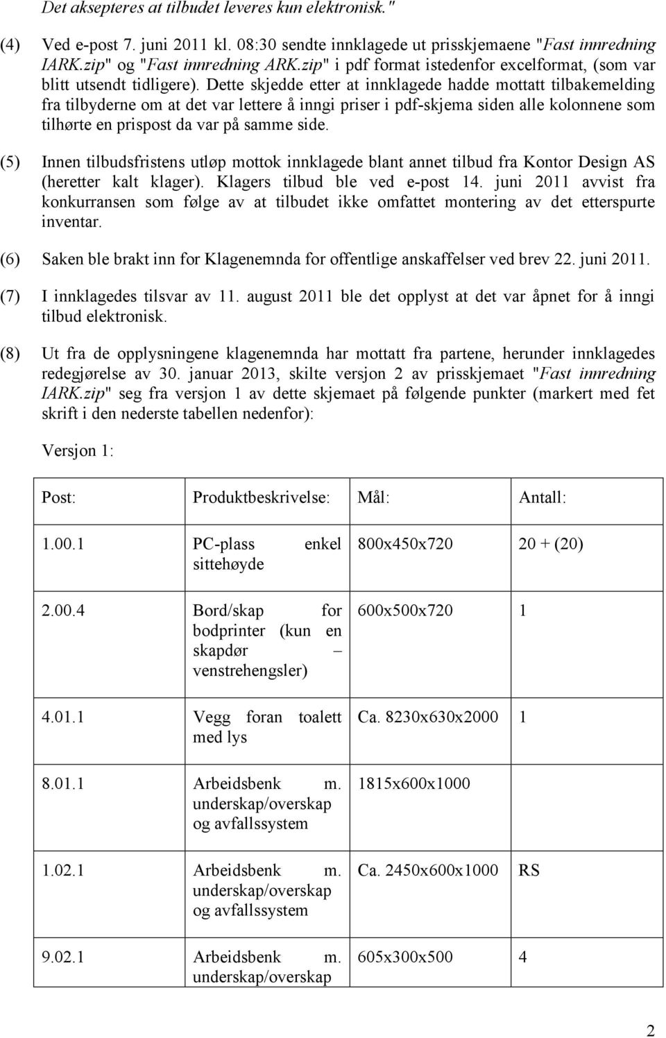 Dette skjedde etter at innklagede hadde mottatt tilbakemelding fra tilbyderne om at det var lettere å inngi priser i pdf-skjema siden alle kolonnene som tilhørte en prispost da var på samme side.