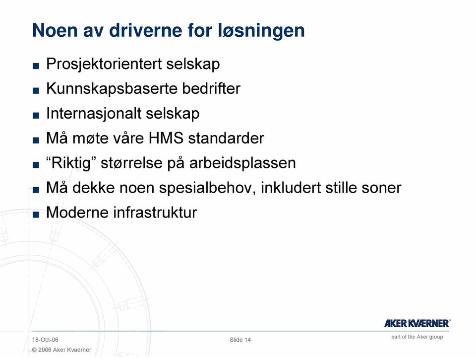 HMS standarder Riktig størrelse på arbeidsplassen Må dekke noen