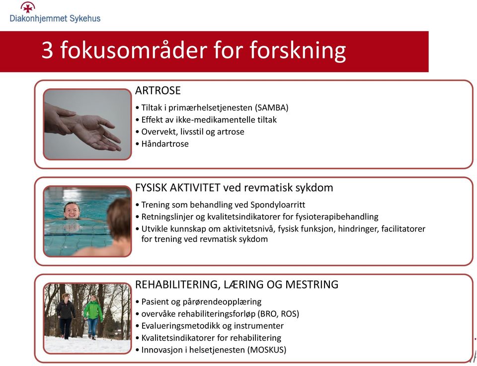 kunnskap om aktivitetsnivå, fysisk funksjon, hindringer, facilitatorer for trening ved revmatisk sykdom REHABILITERING, LÆRING OG MESTRING Pasient og