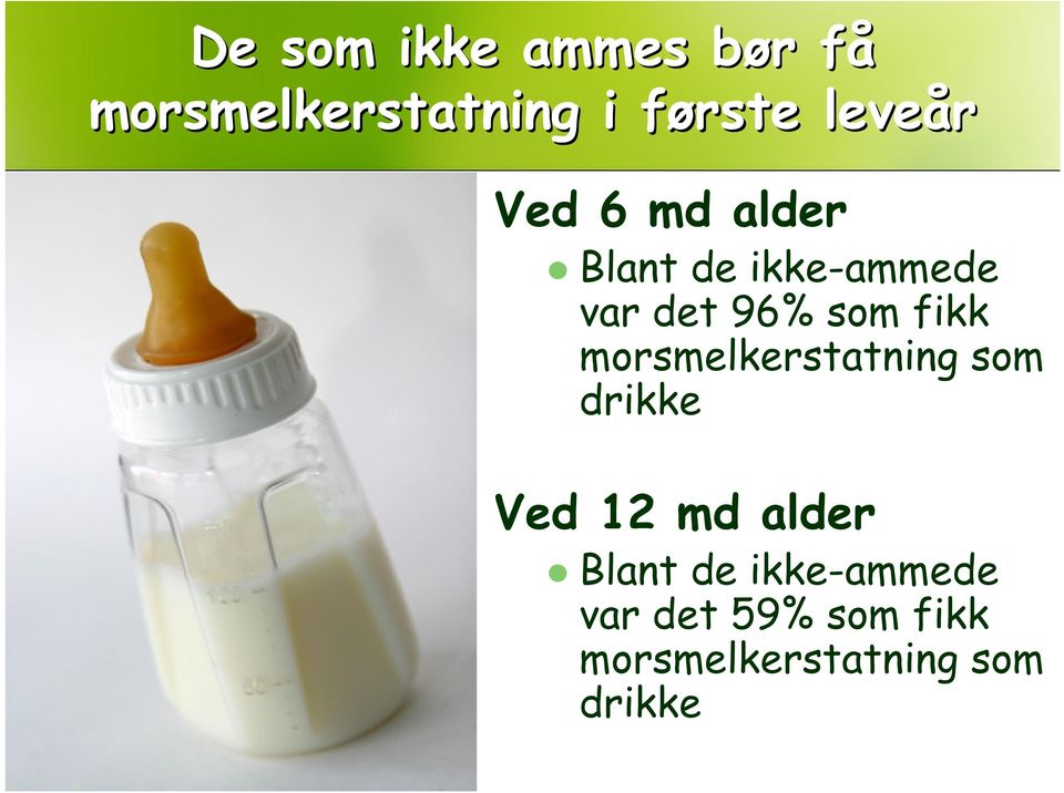 fikk morsmelkerstatning som drikke Ved 12 md alder Blant de