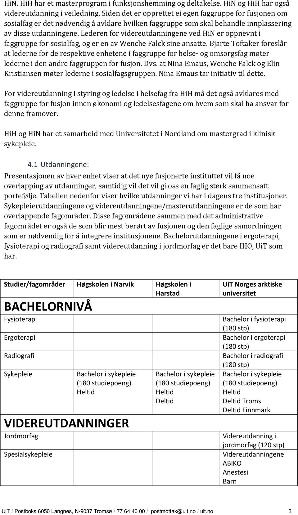 Lederen for videreutdanningene ved HiN er oppnevnt i faggruppe for sosialfag, og er en av Wenche Falck sine ansatte.