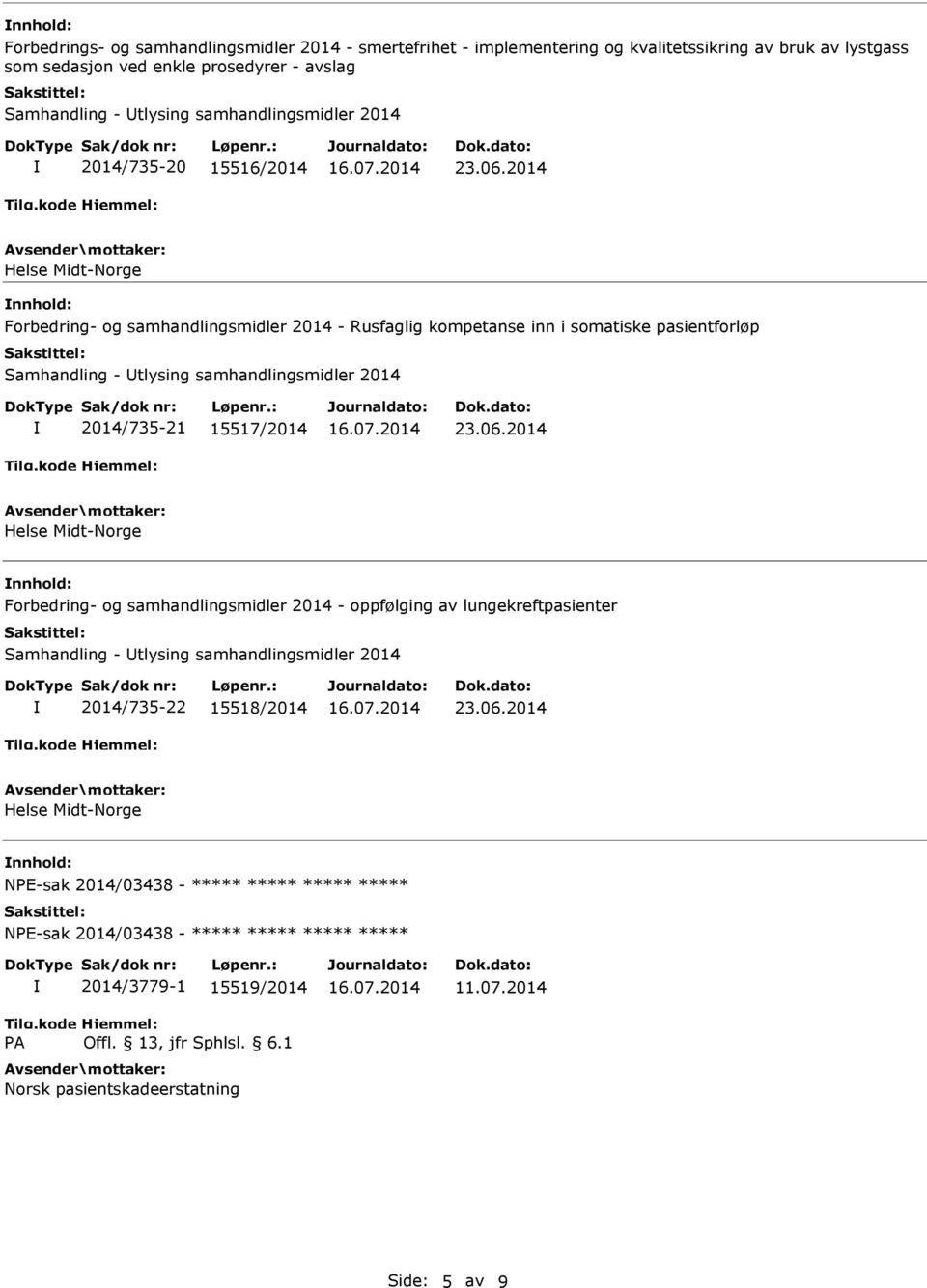 samhandlingsmidler 2014 2014/735-21 15517/2014 Helse Midt-Norge nnhold: Forbedring- og samhandlingsmidler 2014 - oppfølging av lungekreftpasienter Samhandling - tlysing