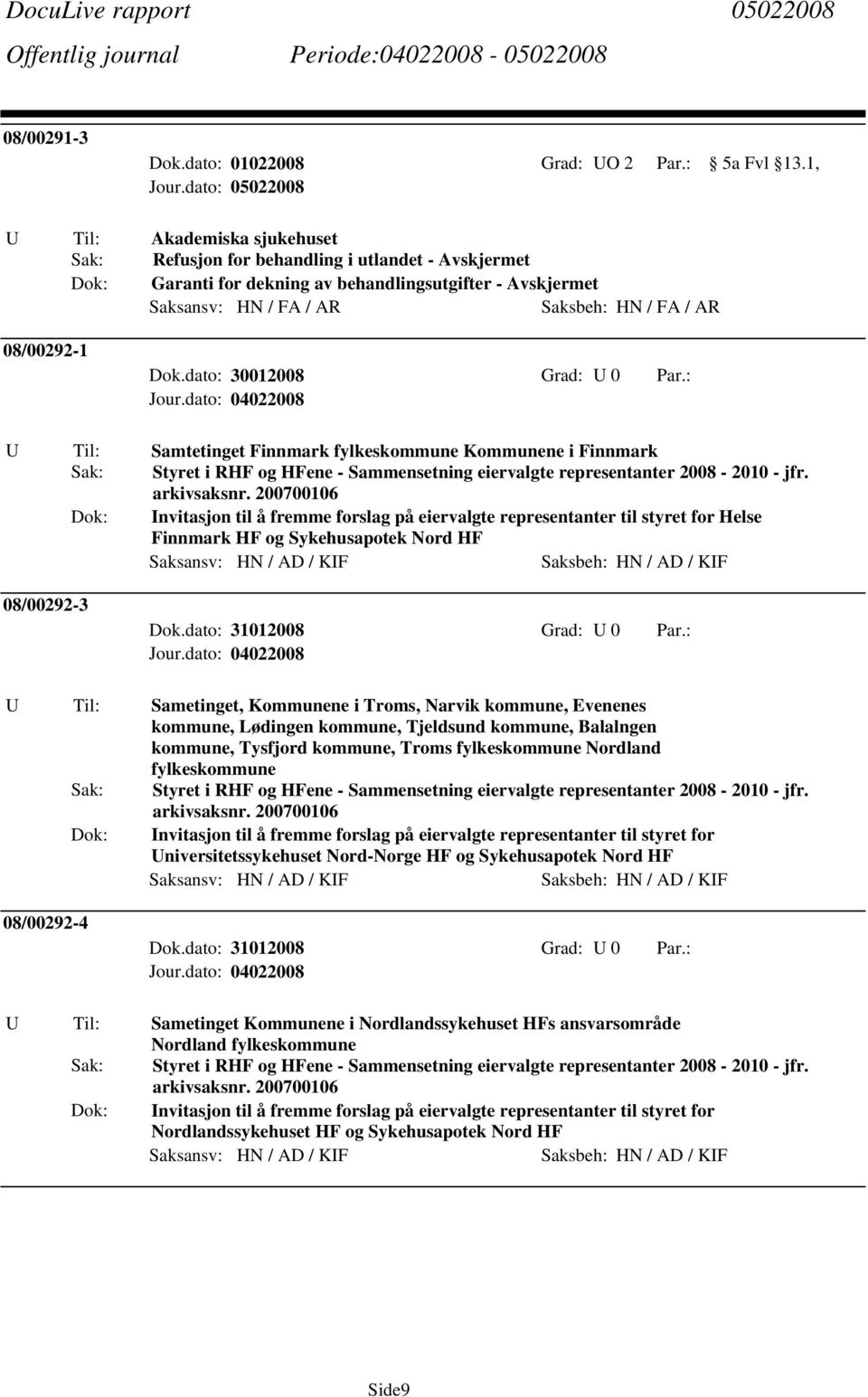 200700106 Dok: nvitasjon til å fremme forslag på eiervalgte representanter til styret for Helse Finnmark HF og Sykehusapotek Nord HF Saksansv: HN / AD / KF Saksbeh: HN / AD / KF 08/00292-3 Dok.