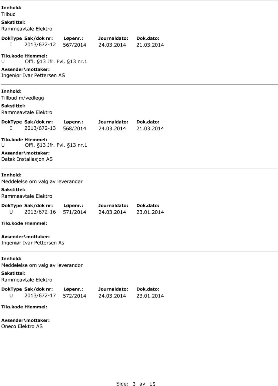 2014 Meddelelse om valg av leverandør 2013/672-16 571/2014 23.01.2014 ngeniør
