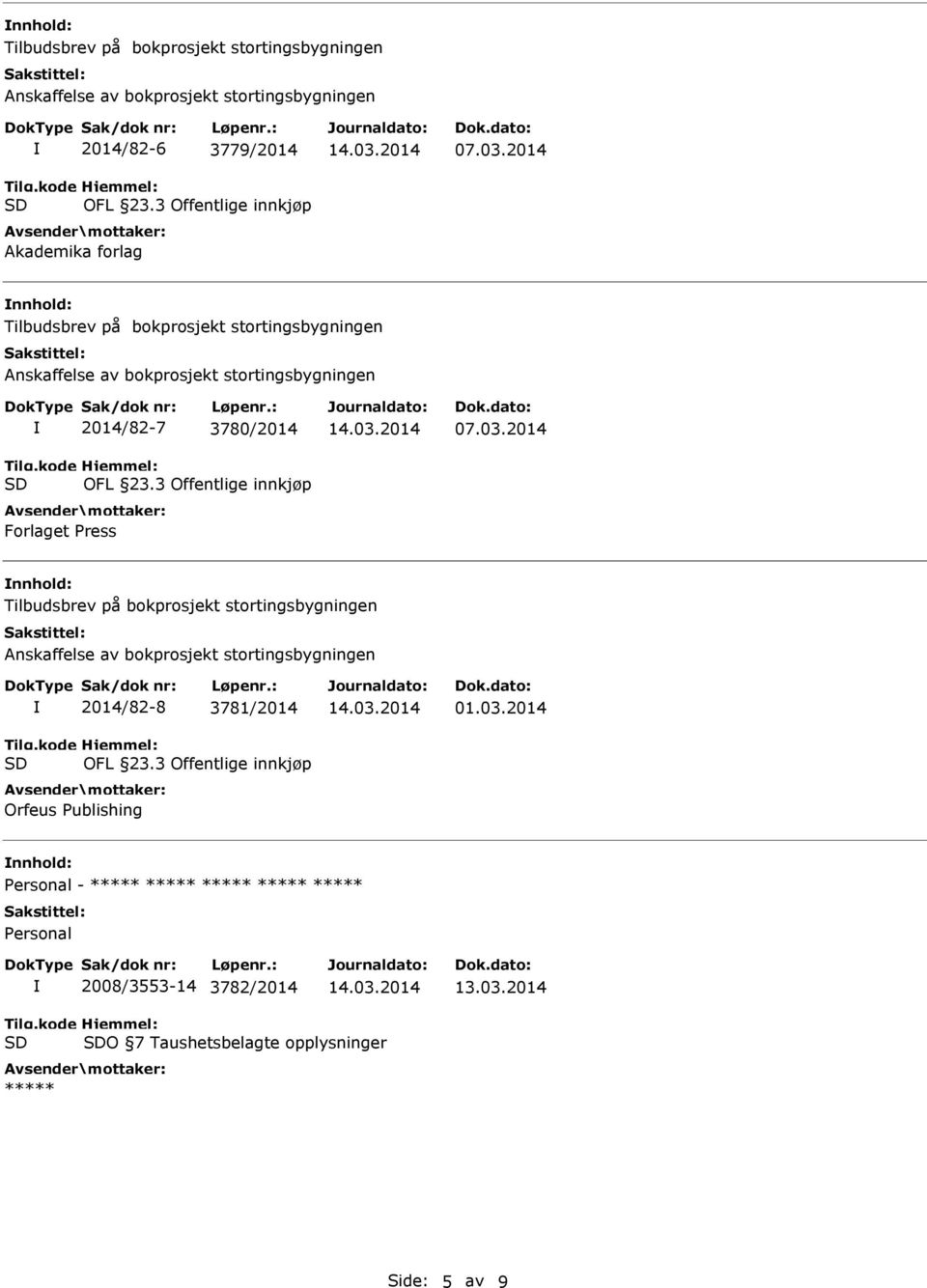 2014 nnhold: Tilbudsbrev på bokprosjekt stortingsbygningen Anskaffelse av bokprosjekt stortingsbygningen 2014/82-7 3780/2014 Forlaget