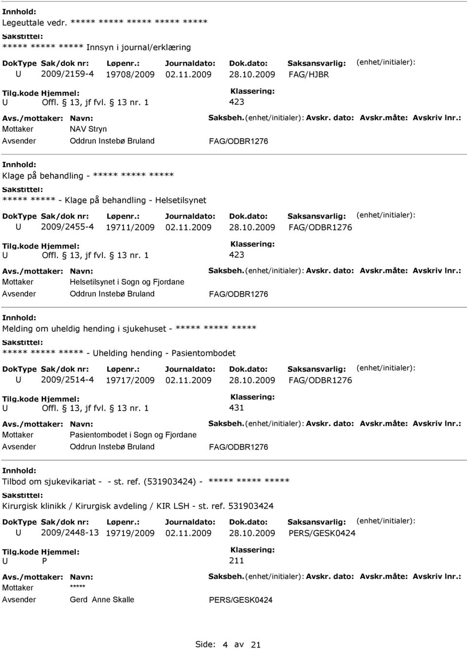 Klage på behandling - Helsetilsynet 2009/2455-4 19711/2009 Helsetilsynet i Sogn og Fjordane Oddrun nstebø Bruland Melding om uheldig hending i sjukehuset - ***** ***** ***** *****