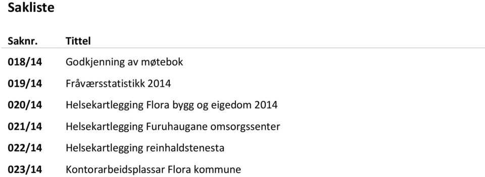 020/14 Helsekartlegging Flora bygg og eigedom 2014 021/14