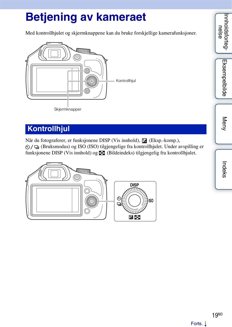 Skjermknapper Kontrollhjul Kontrollhjul Når du fotograferer, er funksjonene DISP (Vis innhold), (Eksp.