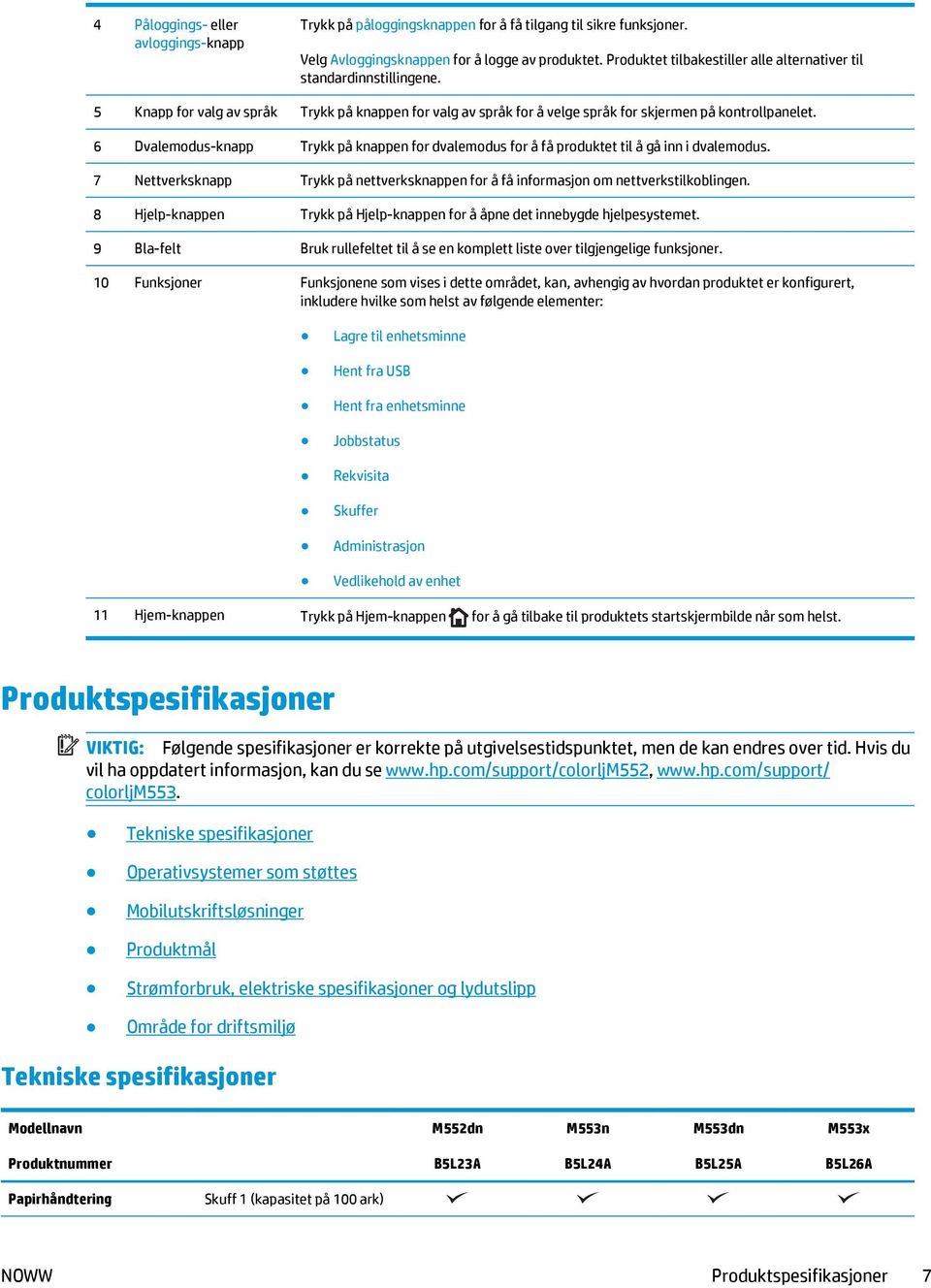 6 Dvalemodus-knapp Trykk på knappen for dvalemodus for å få produktet til å gå inn i dvalemodus. 7 Nettverksknapp Trykk på nettverksknappen for å få informasjon om nettverkstilkoblingen.