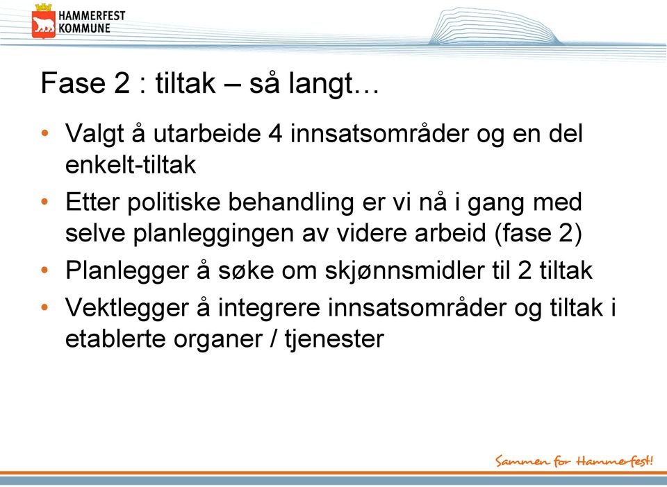 planleggingen av videre arbeid (fase 2) Planlegger å søke om skjønnsmidler