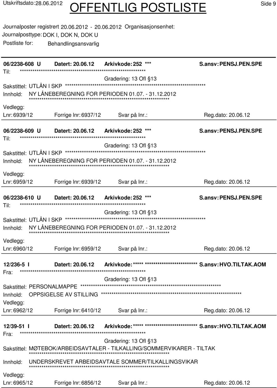 ansv: HVO.TILTAK.AOM Fra: ************************************************************ Sakstittel: PERSONALMAPPE Innhold: OPPSIGELSE AV STILLING Lnr: 6962/12 Forrige lnr: 6410/12 Svar på lnr.: Reg.