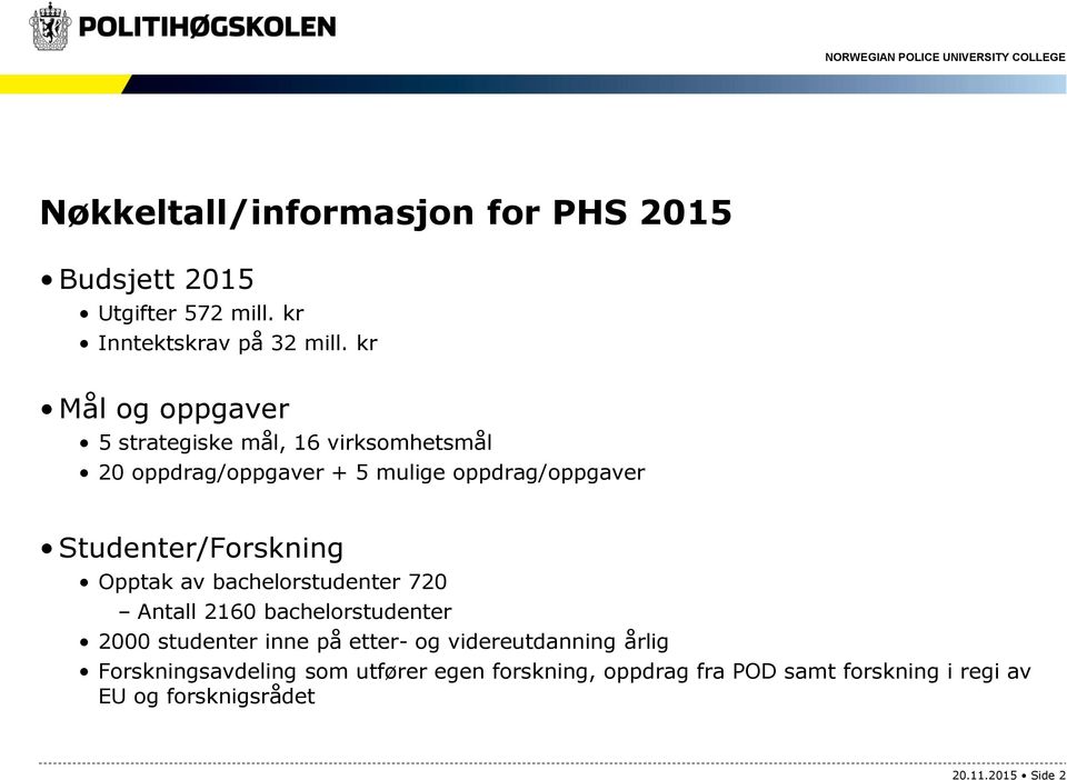 Studenter/Forskning Opptak av bachelorstudenter 720 Antall 2160 bachelorstudenter 2000 studenter inne på etter- og