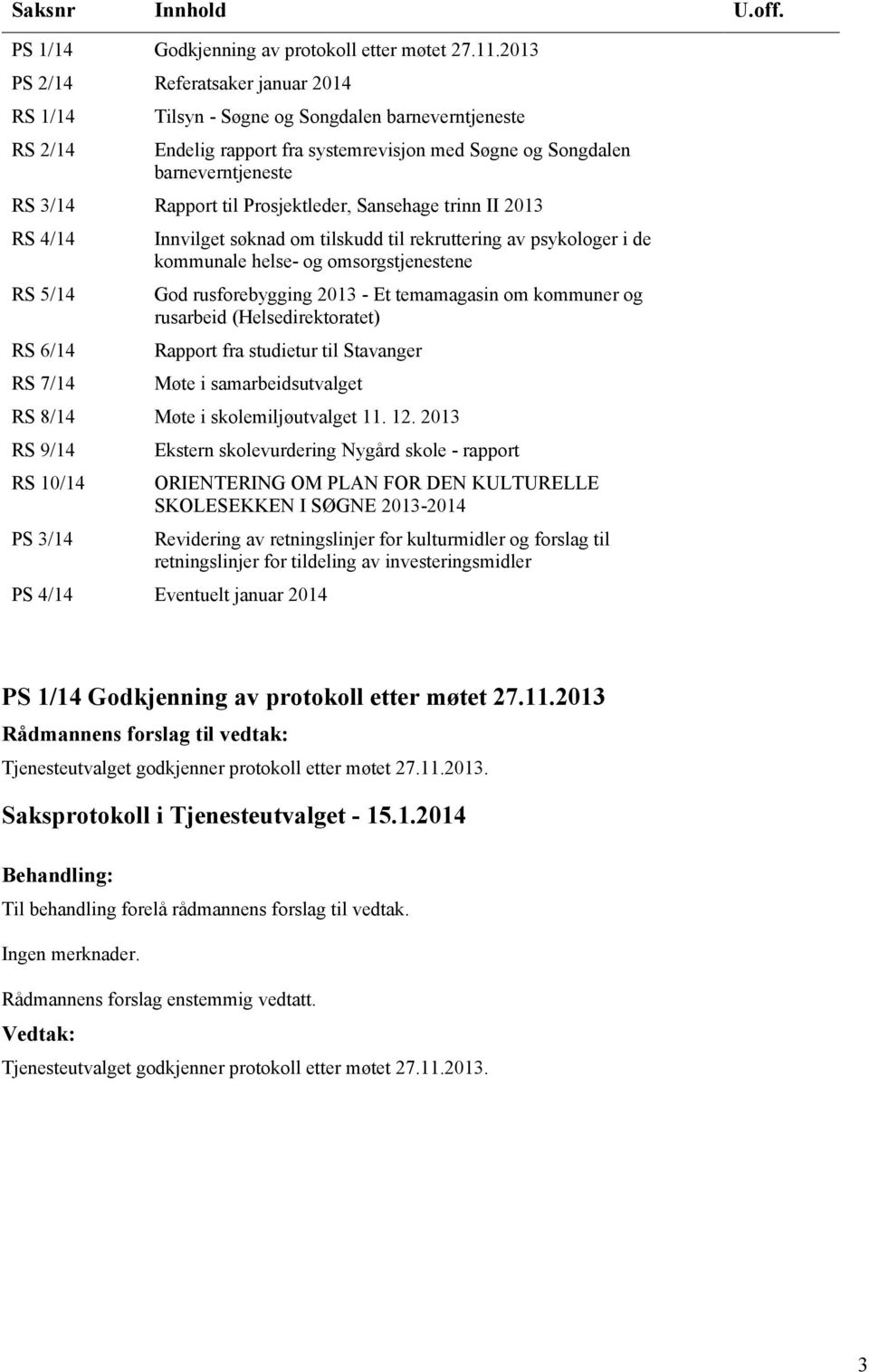 Prosjektleder, Sansehage trinn II 2013 RS 4/14 RS 5/14 RS 6/14 RS 7/14 Innvilget søknad om tilskudd til rekruttering av psykologer i de kommunale helse- og omsorgstjenestene God rusforebygging 2013 -