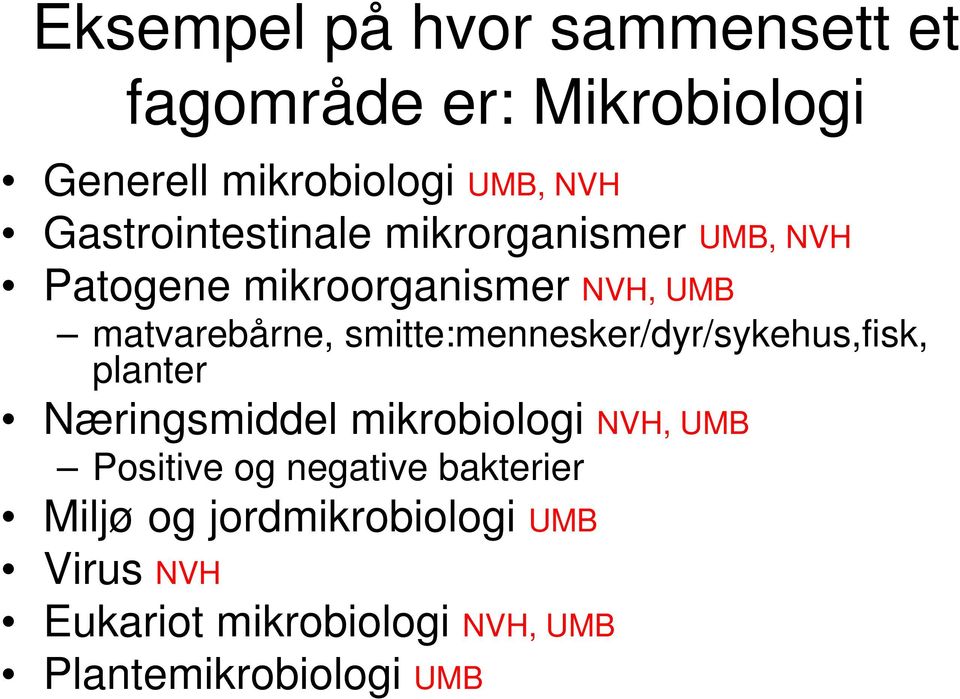 smitte:mennesker/dyr/sykehus,fisk, planter Næringsmiddel mikrobiologi NVH, UMB Positive og