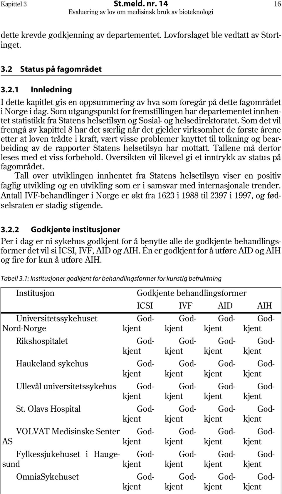 Som utgangspunkt for fremstillingen har departementet innhentet statistikk fra Statens helsetilsyn og Sosial- og helsedirektoratet.