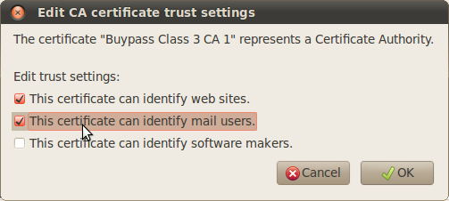 3 Konfigurere Trust for e-post brukere I Thunderbird, gå til certifikate manager, Edit preferences edit ->Advanced certificates For å kunne bruke Sertifikatene fra Buypass Smarkortet for signering av