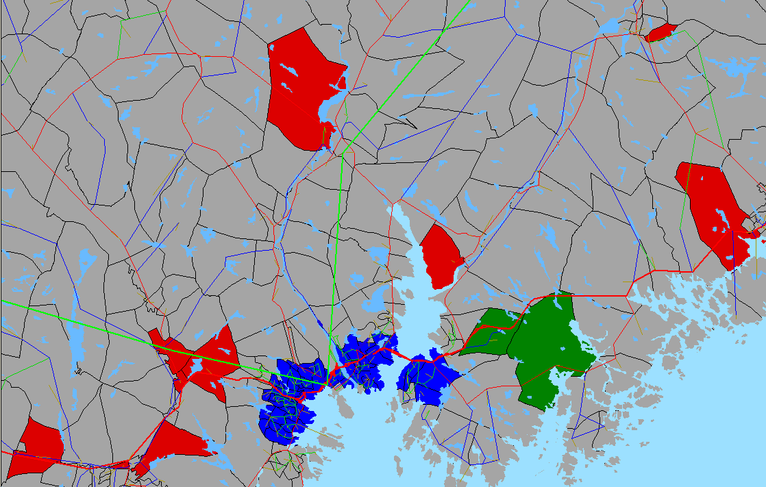 37 Konsentrert Næringsutvikling - Sørlandsparken (vist med grønt) Spredt næringsutvikling (vist med rødt) Figur 22-10: Næringsscenarioer (blått = konsentrert sentrum, rødt = spredt, grønt =