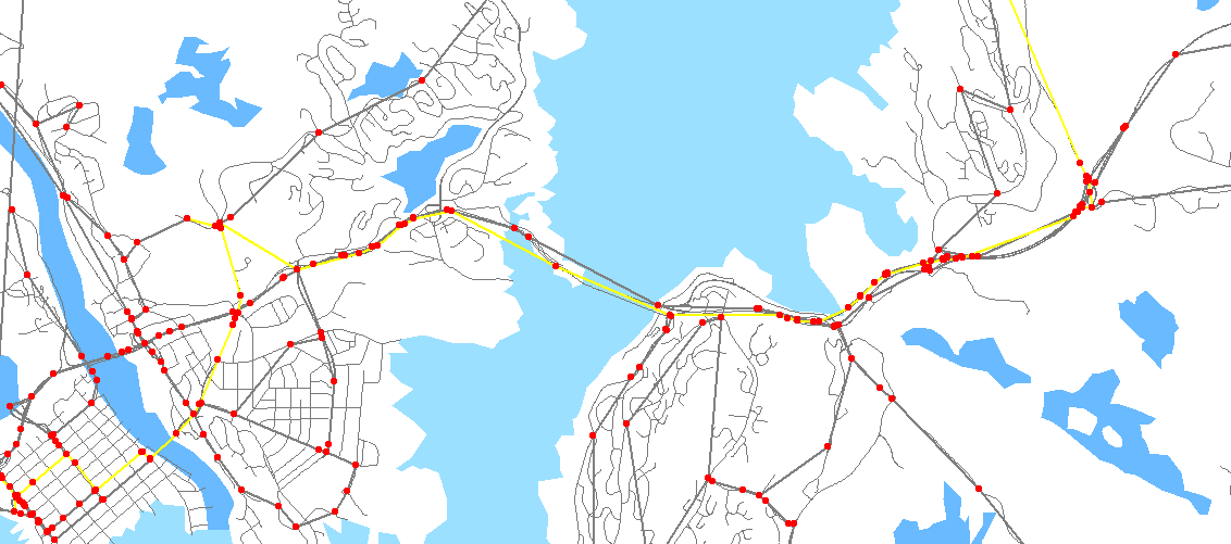91 Metro 5 Kodet videre på linje 40 til Kjevik (gikk tidligere fra Søgne til Kvadraturen) som rute 428, beholdt rute 428) Ikke kodet bru over til Kjevik