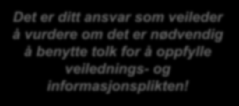 Når er det behov for tolk? Når bruker ikke forstår det som blir sagt eller ikke kan formidle sine behov Noen kommuniserer greit, men har de forstått alt og kan de formidle sine behov tilstrekkelig?