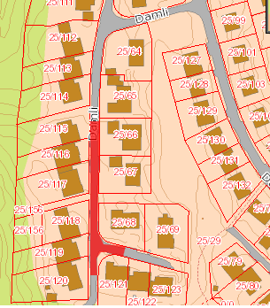 4. Fjerne/bytte masser i deler av Damli og legge ny asfalt. Husk håndtering av overvann i krysset. Ny asfalt skal legges inn til innkjørsel gnr. 25/68. Noen beslutninger må tas under arbeidet.