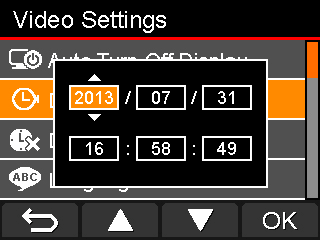 Stille dato og tid For å stille dato og tid: 1. Trykk funksjonsknappen mens filming pågår. 2. Bruk / for å velge dato /tid innstilling og trykk. 3.
