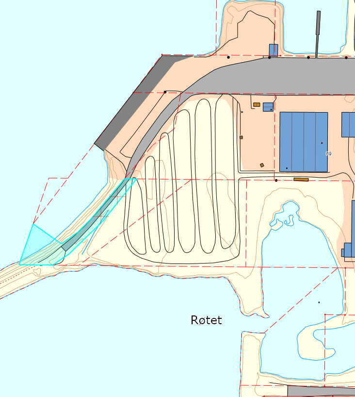 Tegning 102 Borpunkt K 1, UTM 32: x=482175 y=6984018 z=3,0 m Fjelll: 24,5 m. Borpunkt K 2 UTM 32: x=482166 y=6984004 z=3,0 m Fjelll: 27,0 m.