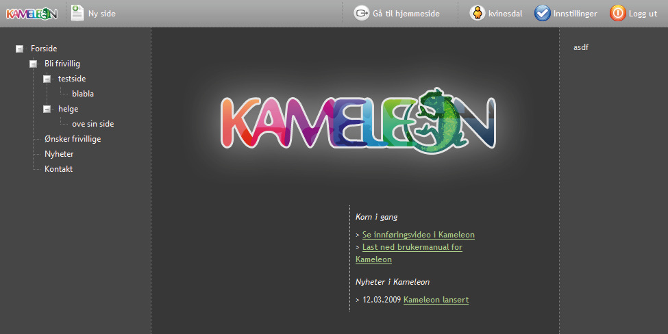 Ved å gå til startsiden til Kameleon (trykk Kameleon logoen oppe til