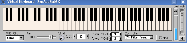 Ukoliko korisnici programa nemaju pri ruci MIDI klavijaturu, program ZynAddSubFX sadrži u sebi malu virtualnu klavijaturu pomoću koje se mogu svirati sintetizovani zvukovi za testiranje kvaliteta