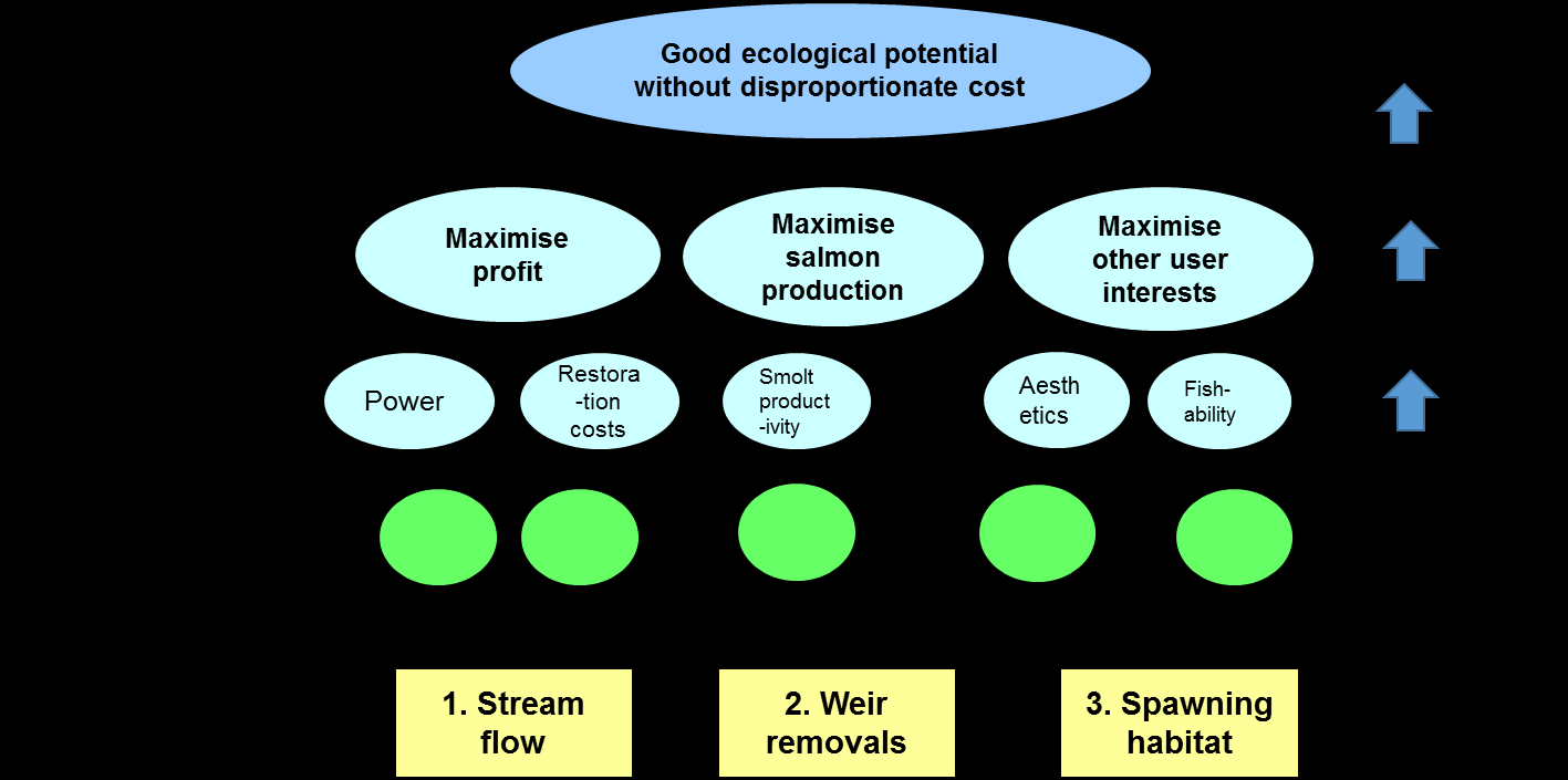 EcoManage - Multi-kriterie analyse av miljøbasert vannføring med nettverksmodeller (MCDA-BN) Bayesianske nettverksmodeller Generisk modell plattform som fremmer tverrfaglig konsekvensvurdering