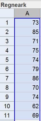 Start med å skrive inn tallene i kolonne A i regnearket. Klikk på verktøyikonet nest lengst til venstre på verktøylinja som er spesielt for regnearket, og velg Analyse av en variabel.