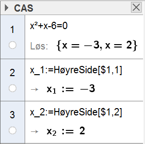 42 Nyttige kommandoer i CAS HøyreSide/VenstreSide Eksempel 1 Du kan få fram høyre side og venstre side i en likning hver for seg. Eksempel 2 I rad 2 betyr $1 at svaret skal hentes fra rad 1.