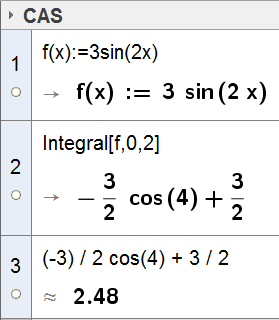 58 Bestemt integral Bestem integralet 2 3sin(2 x ) dx. 0 Da bruker du kommandoen trykker ENTER.