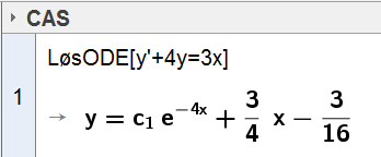 63 Integralkurve Tegn integralkurven gjennom A (2, 3). Skriv inn A = (2,3), og trykk ENTER. Benytt Geometrisk sted [<f(x,y)>,<punkt>]. Skriv Geometrisk sted [Retningsdiagram1,A], og trykk ENTER.