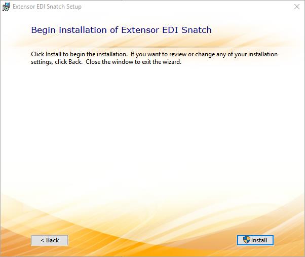 4. Velg installasjonssti. Normalt sett anbefaler vi her C:\EDI\Extensor.EDISnatch\» 5. Installasjonen er klar til å begynne, trykk «Install» 6.