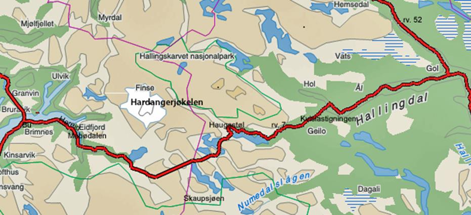 KVU Hardangervidda Arbeidet går delvis parallelt med øst-vest-utredninga, og skal vere ferdig høsten 2015. Planområde frå Gol til Bu (Hardangerbrua).