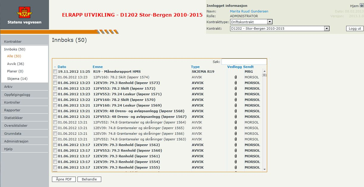 Del II - For Statens vegvesen 45 Når man klikker på (åpner) et innbokselement kommer følgende skjermbilde opp. Her kan man velge om innbokselementet skal sendes til arkiv eller oppfølgingslogg.