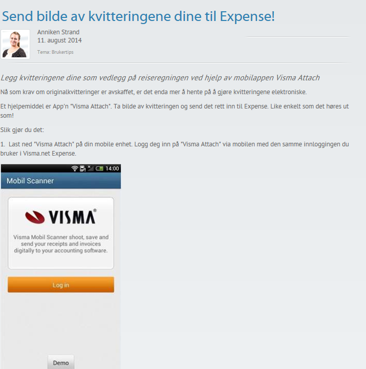 Du må deretter gå inn igjen på Expense og endre reiseregningen. Send på nytt etter endring eller tilleggskommentar.