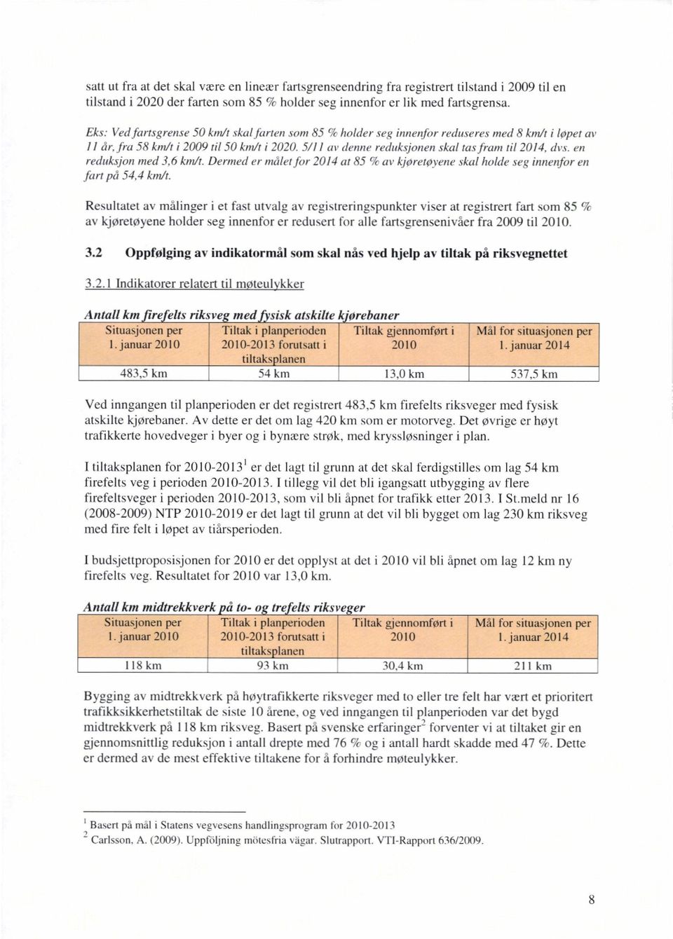 dvs, en reduksjon med 3,6 km/t. Dermed er malet for 2014 at 85 r/r av kjoretpyene skal holde seg innenfor en lart på 54,4 km/t.