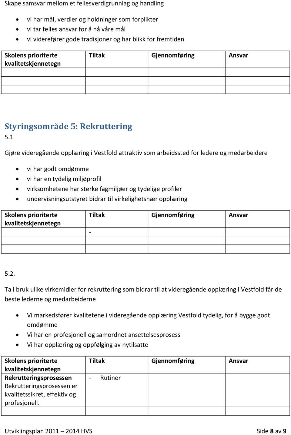 1 Gjøre videregående pplæring i Vestfld attraktiv sm arbeidssted fr ledere g medarbeidere vi har gdt mdømme vi har en tydelig miljøprfil virksmhetene har sterke fagmiljøer g tydelige prfiler