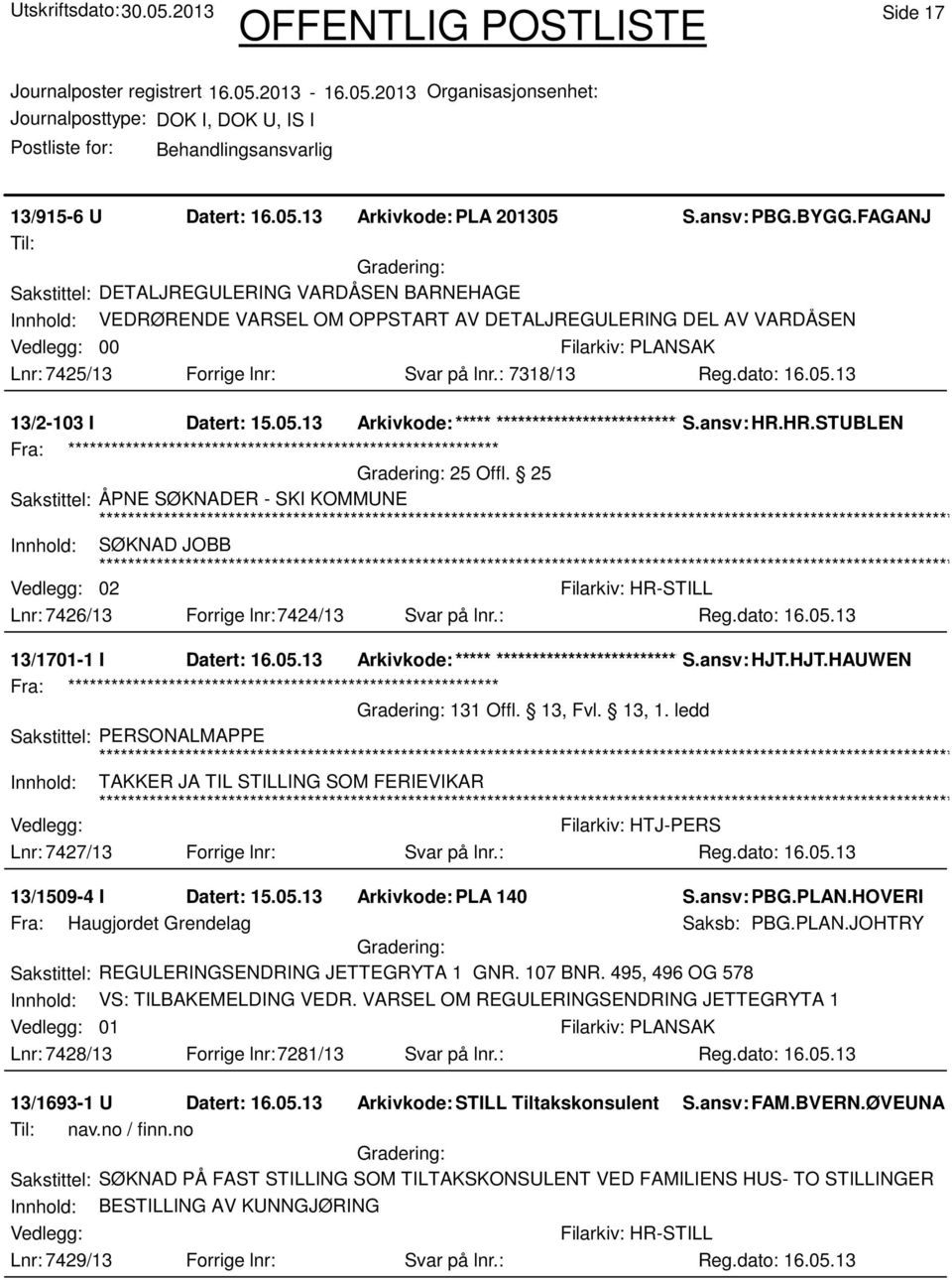 : 7318/13 13/2-103 I Datert: 15.05.13 Arkivkode:***** ****************************** S.ansv: HR.