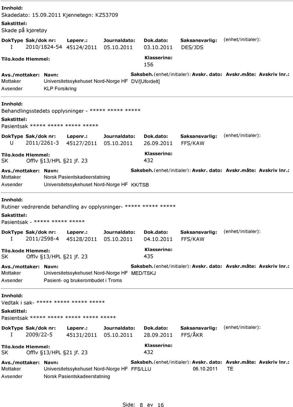 2011 FFS/KAW 432 Avs./mottaker: Navn: Saksbeh. Avskr. dato: Avskr.måte: Avskriv lnr.