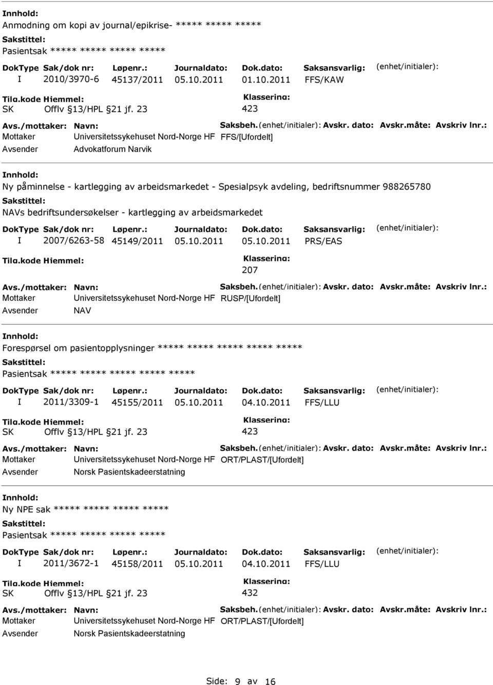 bedriftsundersøkelser - kartlegging av arbeidsmarkedet 2007/6263-58 45149/2011 RS/EAS 207 Avs./mottaker: Navn: Saksbeh. Avskr. dato: Avskr.måte: Avskriv lnr.