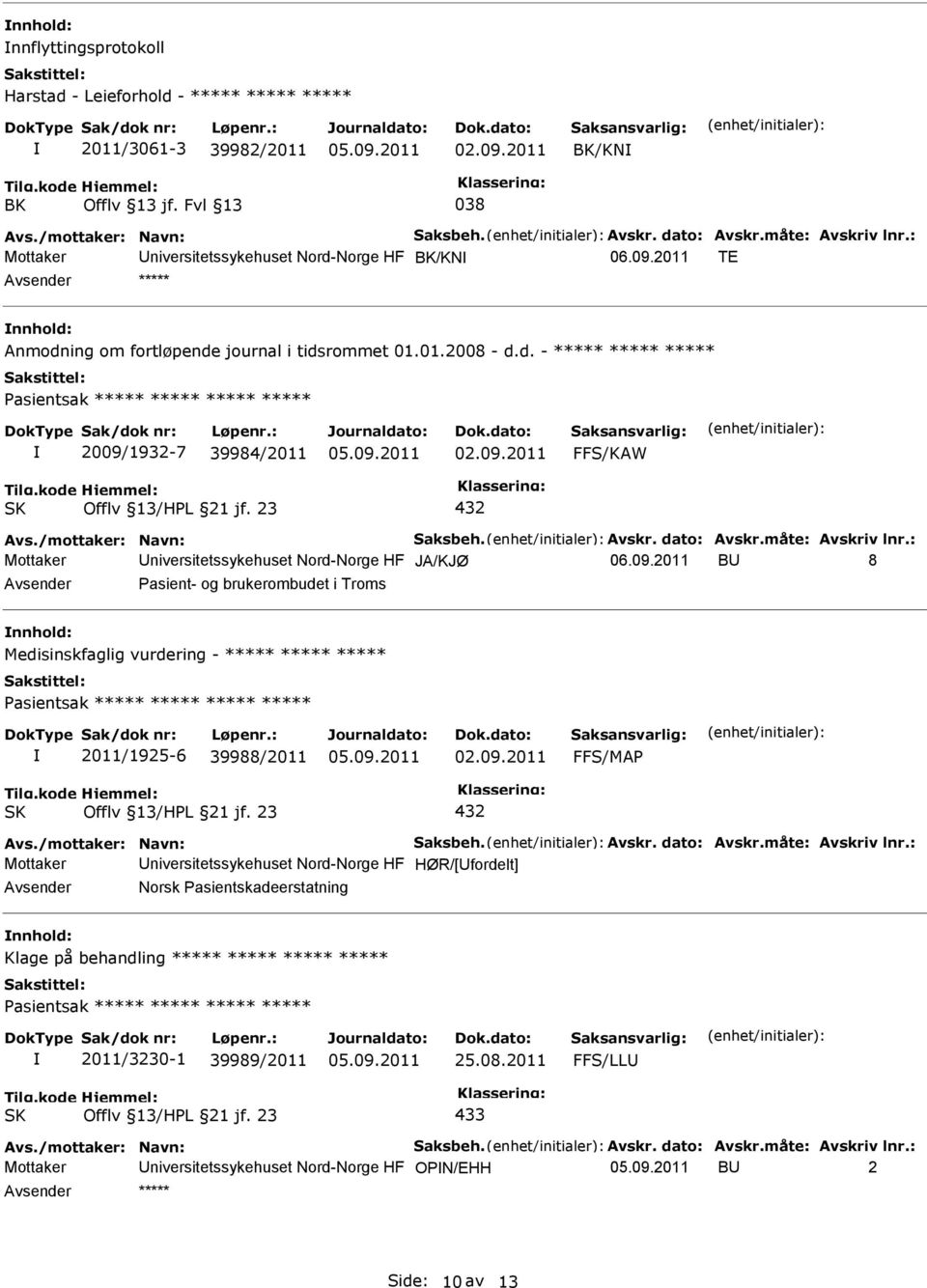 dato: Avskr.måte: Avskriv lnr.: Mottaker JA/KJØ 06.09.