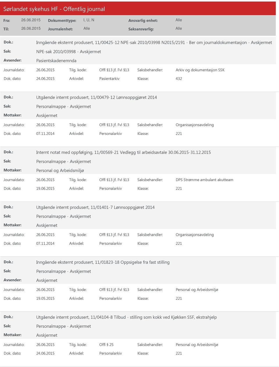 06.2015-31.12.2015 Personalmappe - DPS Strømme ambulant akutteam Dok. dato: 19.06.2015 Arkivdel: Personalarkiv tgående internt produsert, 11/01401-7 Lønnsoppgjøret 2014 Personalmappe - Dok. dato: 07.