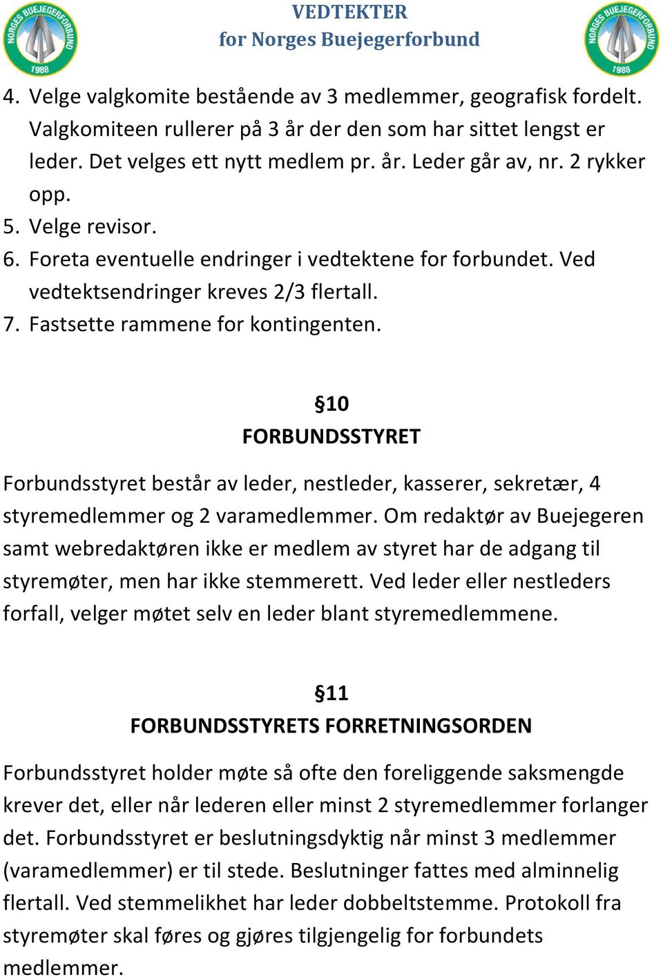 10 FORBUNDSSTYRET Forbundsstyret består av leder, nestleder, kasserer, sekretær, 4 styremedlemmer og 2 varamedlemmer.